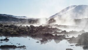 Natural hot springs in Iceland during the summer months