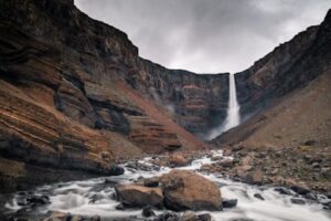 Hengifoss waterfall in the East of Iceland during summer