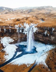 Seljalandsfoss waterfall in Iceland during winter