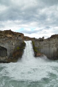 A waterfall in the Icelandic Highlands during summer