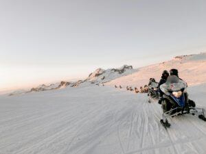 Snowmobiling on Langjökull glacier in Iceland's Golden Circle
