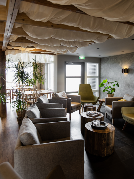 The reception area at the Hill Hotel in Flúðir, Iceland