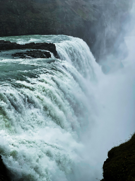 A close-up shot of Gullfoss waterfall in Iceland