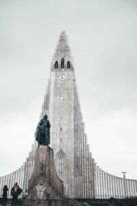 Hallgrimskirkja church in Reykjavik Iceland on Iceland's National Day