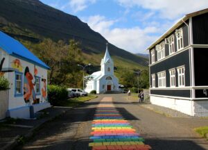 Seydifjodur church in East Iceland during the summertime