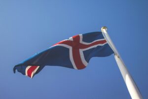 The Icelandic flag flying on Icelandic Independence Day