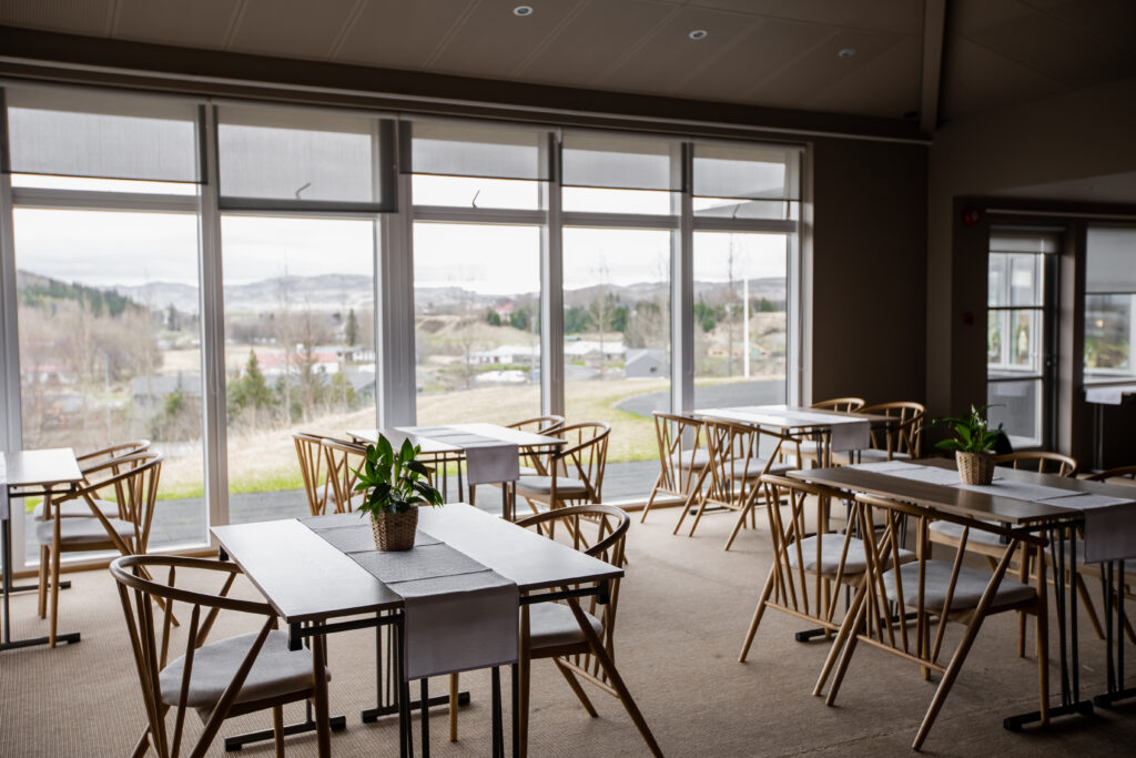 The conference dining room at the Hill Hotel in Flúðir, Iceland