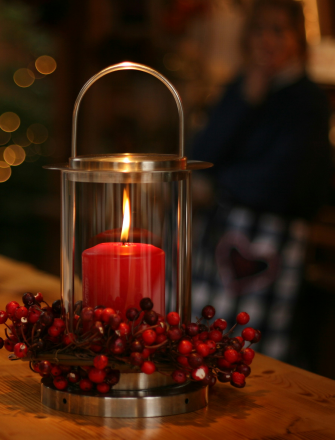 A christmas candle flickering at the Hill Hotel in Flúðir, Iceland