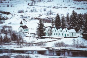 Þingvellir National park in the snow in Iceland during winter