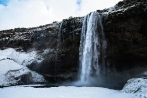 Seljalandsfoss waterfall during winter in Iceland