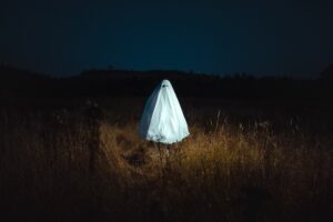 A ghost halloween costume in Iceland