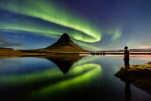 The Northern Lights at Kirkjufell mountain in Iceland