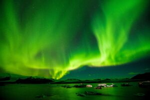 The Northern Lights above Iceland's Jökulsárlon Glacier Lagoon