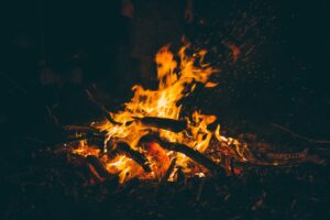 The start of a bonfire in Iceland during New Years Eve