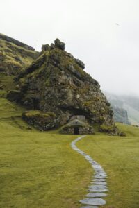 A Viking house built into the side of a rock in Iceland