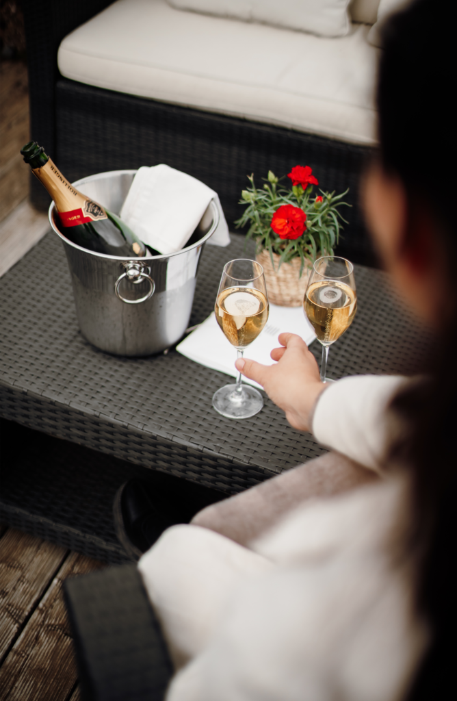 A couple sharing champagne in Iceland
