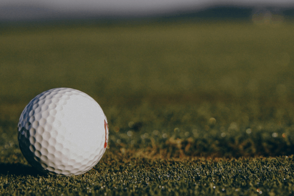 A golf ball by a golf hole on a course in Iceland near Flúðir