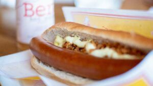 A famous Icelandic hot dog with everything