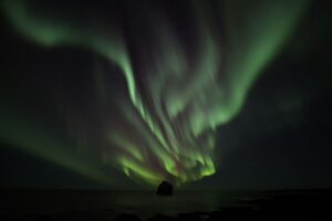 The Northern Lights in South Iceland at the end of the Reykjanes Peninsula